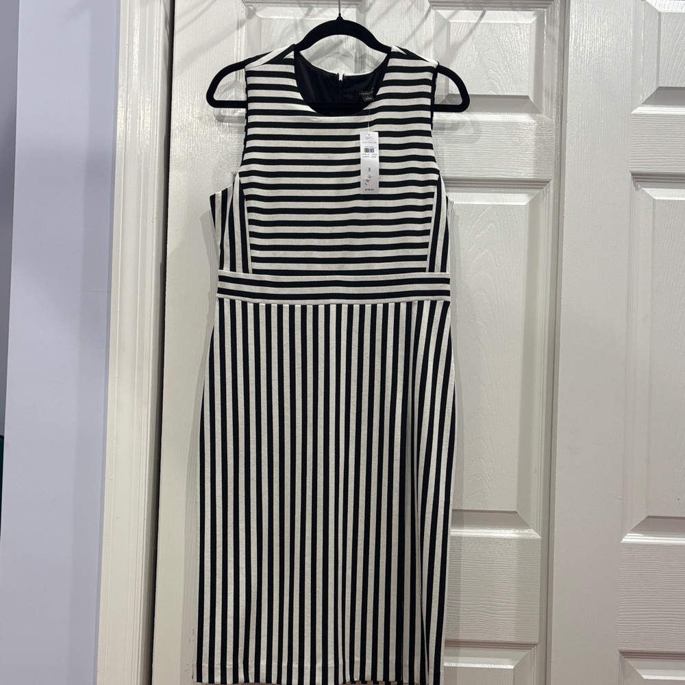 Ann Taylor Black and White Striped Midi Dress